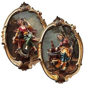 EMPIRE 3D Raised Relief Wall Art 15.5 x11" (pair of 2) Mid Century Italy